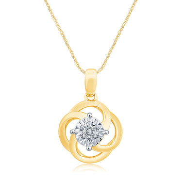 9ct Yellow Gold Swirl Diamond Pendant on 45cm Chain
