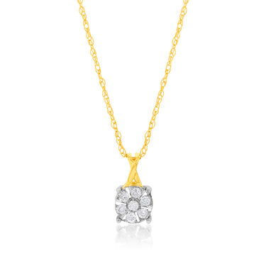 9ct Yellow Gold Diamond Pendant with 7 Brilliant Diamonds on 9ct Chain