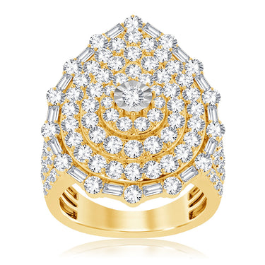 9ct Yellow Gold 3 Carat Diamond Pear Shape Cluster Ring with Brilliant Diamonds
