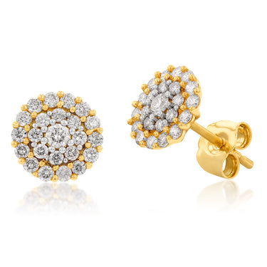 9ct Yellow Gold 1/2 Carat Diamond Cluster Stud Earrings