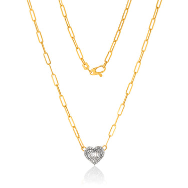 14ct Yellow and White Gold 1/2 Carat Diamond Heart Pendant On 41cm Chain
