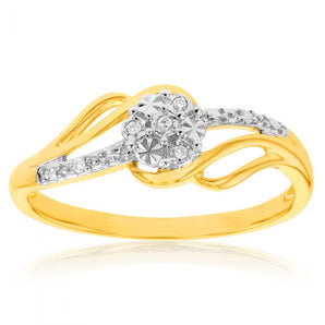 9ct Yellow Gold Diamond Ring with 6 Brilliant Diamonds