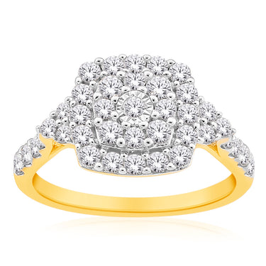 10ct Yellow Gold 1 Carat Diamond Cluster Ring
