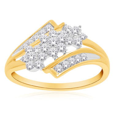 14ct Yellow Gold 1/2 Carat Diamond Cluster Ring