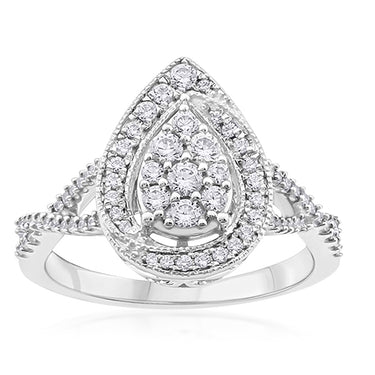 10ct White Gold 1/2 Carat Diamond Pear Cluster Ring