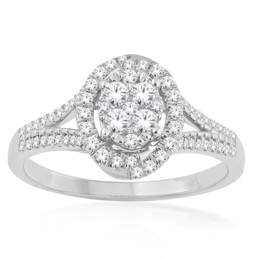 10ct White Gold 1/2 Carat Diamond Cluster Ring