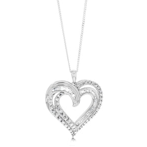 Silver 1 Carat Diamond Heart Shape Pendant on 45cm Chian