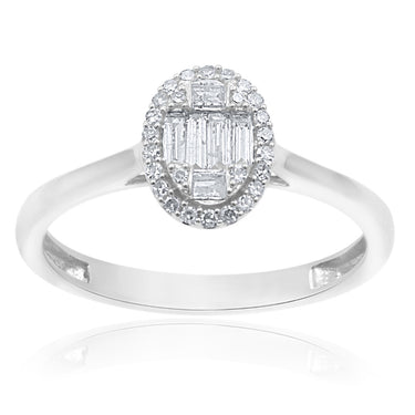 9ct White Gold Diamond Ring With 26 Brilliant and 6 Baguette Cut Diamonds