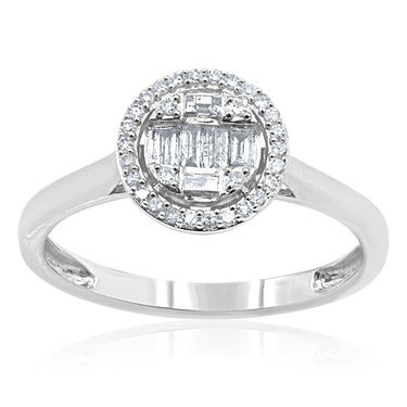 9ct White Gold 1/5 Carat Diamond Ring With 30 Brilliant and 6 Baguette Cut Diamonds