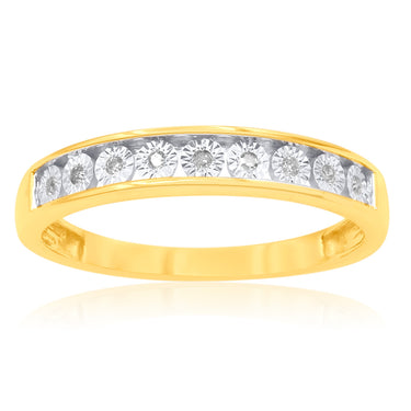 9ct Yellow Gold Diamond Ring With 9 Brilliant Diamonds