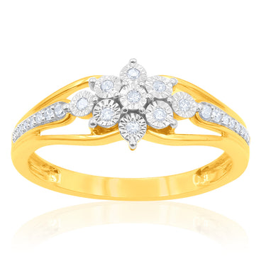 9ct Yellow Gold Diamond Ring With 25 Brilliant Diamonds