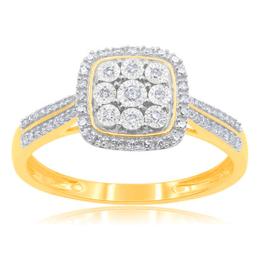 9ct Yellow Gold Diamond Ring With 69 Brilliant Diamonds