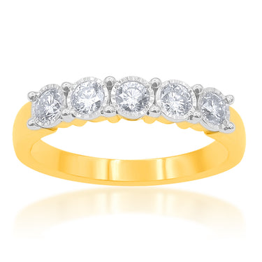 9ct Yellow Gold 1/2 Carat Diamond Ring With 5 Brilliant Diamonds