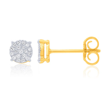 9ct Yellow Gold Diamond Stud With 38 Brilliant Diamonds