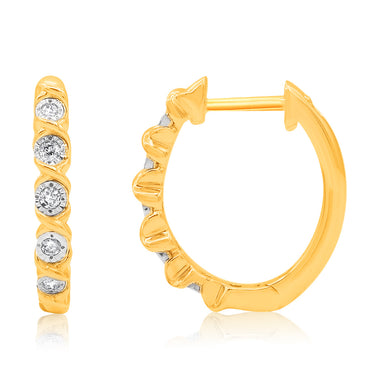 9ct Yellow Gold Diamond Hoop Earrings With 38 Brilliant Diamonds
