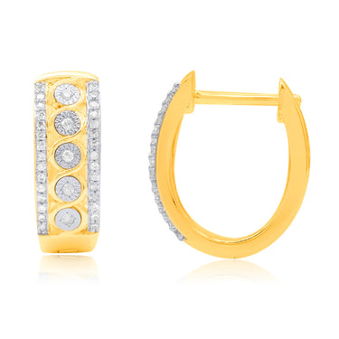 9ct Yellow Gold Diamond Hoop Earrings With 70 Brilliant Diamonds