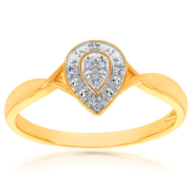 9ct Yellow Gold Diamond Pear Shape Cluster Ring With 7 Brilliant Cut Diamonds
