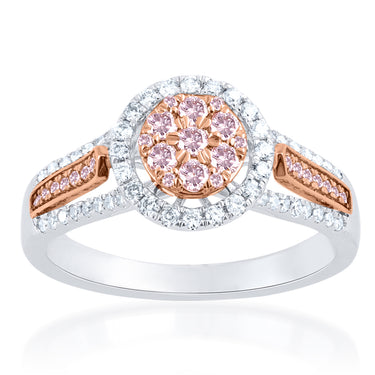 1/2 Carat Diamond Ring With Australian Pink Argyle Diamonds in 9ct White and Rose Gold