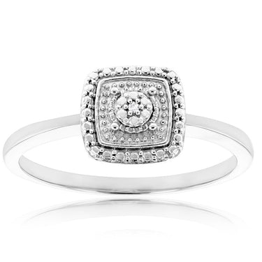 Sterling Silver With Diamond Cushion Shape Ring