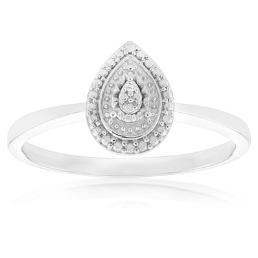 Sterling Silver With Diamond Pear Shape Ring