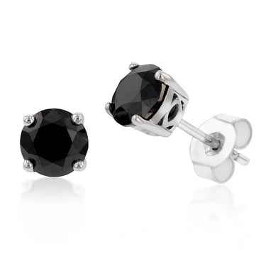 Sterling Silver 2 Carat Black Diamond Stud Earrings