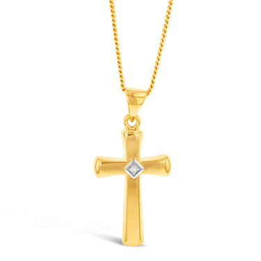 9ct Yellow Gold Diamond Cross Pendant