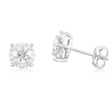 9ct White Gold 3/4 Carat Diamond Solitare Studs with Disc Setting
