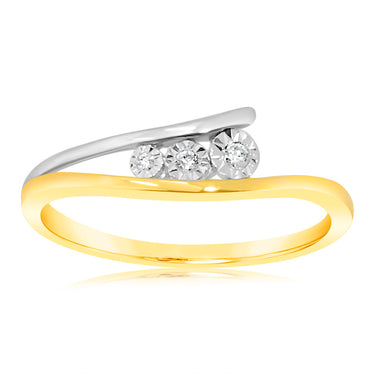 9ct Yellow Gold with 3 Brilliant Diamonds Dress Ring