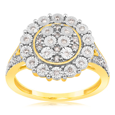 9ct Yellow Gold 1/5 Carat Diamond Disc Dress Ring