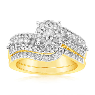9ct Yellow Gold 1.1 Carat Diamond Bridal Ring Set