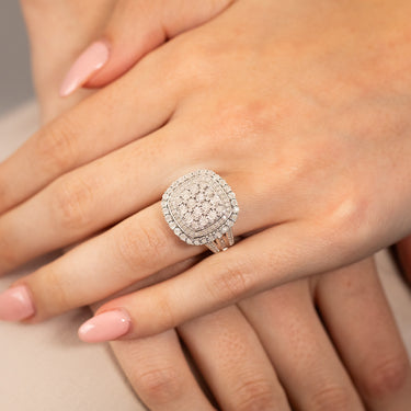 Sterling Silver 1 Carat Diamond Ring With 112 Brilliant & 22 Baguette Cut Diamonds
