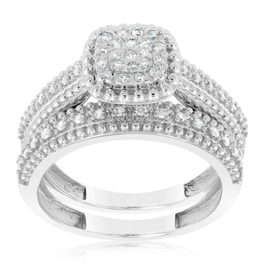 Gold Plated Sterling Silver1/4 Carat Diamond 2 Ring Bridal Set