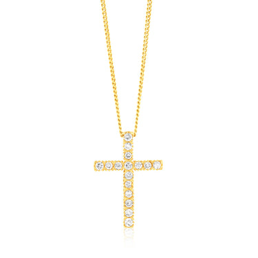 10ct Yellow Gold Diamond Cross Pendant Set with Brilliant Diamonds