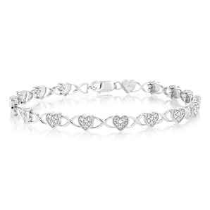 10 Point Diamond Fancy Heart 18cm Bracelet in Sterling Silver