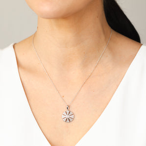 Diamond Flower Shape Pendant in Sterling Silver