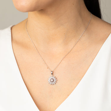 1/10 Carat Diamond Flower Pendant in Sterling Silver