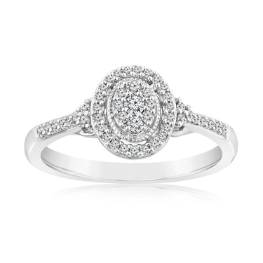 1/6 Carat Diamond Cluster Oval Ring in 10ct White Gold