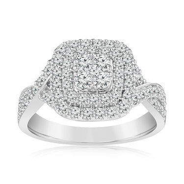 0.95 Carat Diamond Cluster Cushion Ring in 10ct White Gold