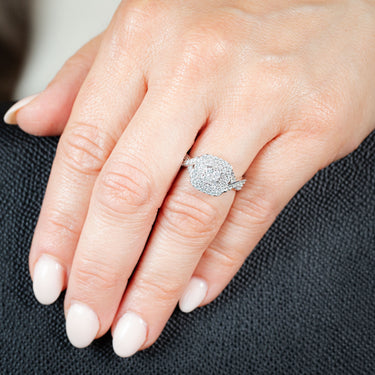 0.95 Carat Diamond Cluster Cushion Ring in 10ct White Gold