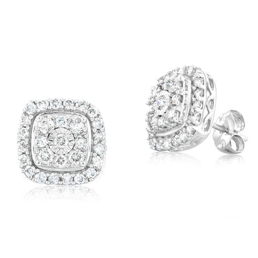 0.95 Carat Diamond Cushion Cluster Stud Earrings
