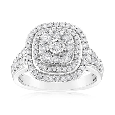 0.95 Carat Diamond Cluster Cushion Ring in 10ct White Gold