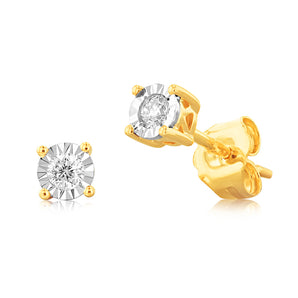 1/10 Carat Diamond Solitaire Stud Earrings in 9ct Yellow Gold