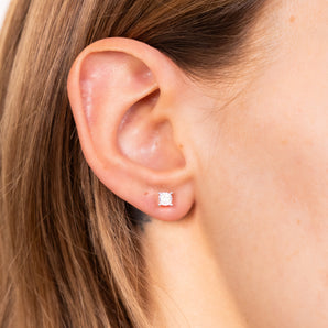 1/6 Carat Diamond Solitaire Earrings in Sterling Silver