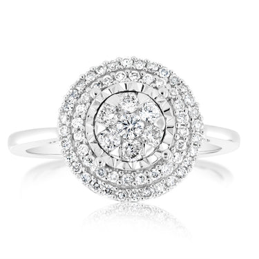 9ct White Gold 0.40 Carat Diamond Halo Ring