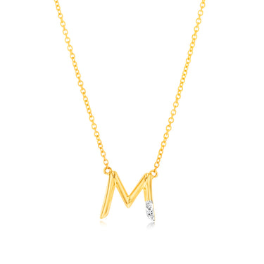 Initial M Diamond Pendant in 9ct Yellow Gold
