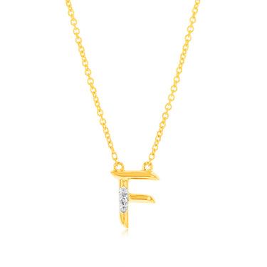 Initial F Diamond Pendant in 9ct Yellow Gold