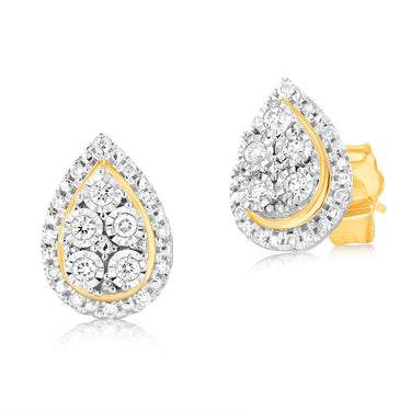 9ct Yellow Gold 1/6 Carat Diamond Pear Stud Earrings