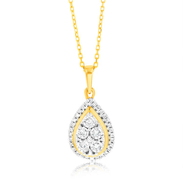 9ct Yellow Gold 1/6 Carat Diamond Pear Shaped Pendant