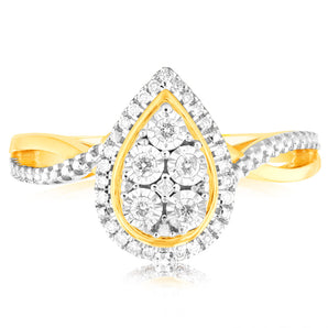 1/6 Carat Diamond Pear Shaped Ring in 9ct Yellow Gold