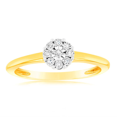 9ct Yellow Gold Diamond Ring with 9 Brilliant Cut Diamonds